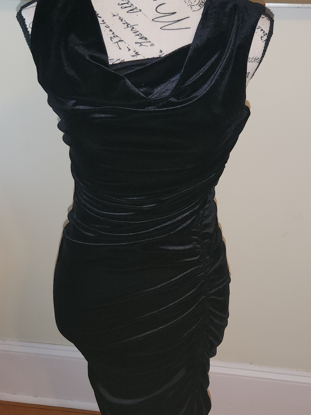 H&M Black Velvet Ruched Cowl Midi Dress